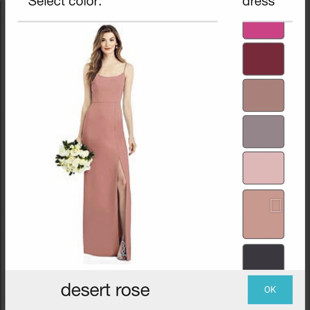 “After Six” Spaghetti Strap V-Back Crepe Gown with Front Slit (in Desert Rose)